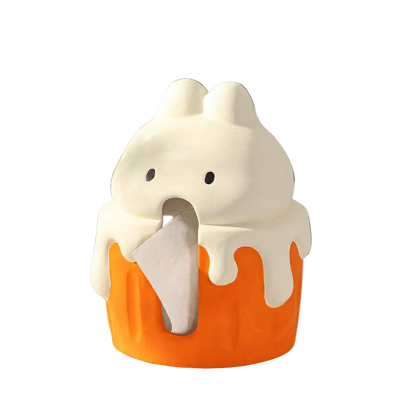 Cute Bunny Cupcake Tissue Box Cover | Ceramic Desk Accessory